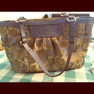 Coach tote bag. baby blue with cream colored